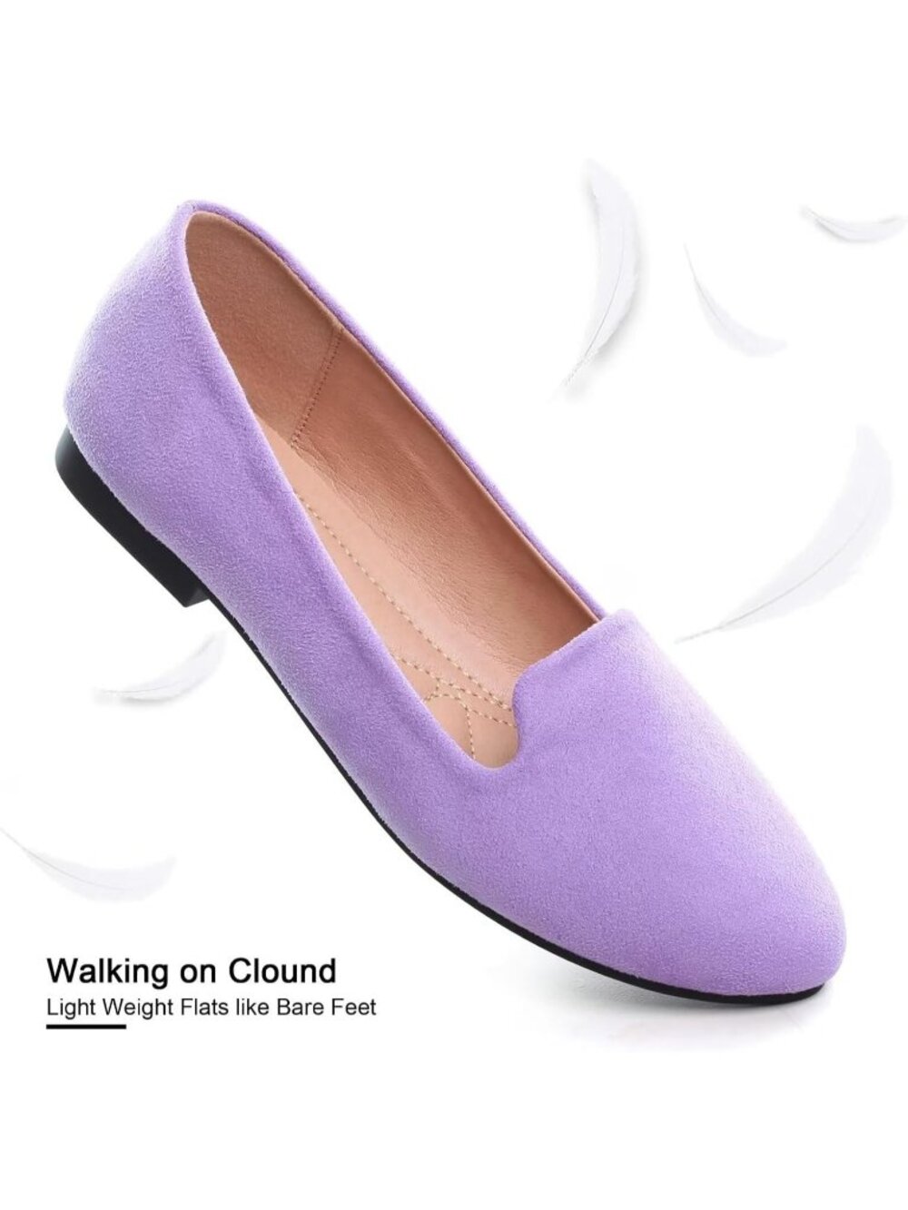 Women's Round Toe Light Purple Suede Comfortable Ballet Flat Slip On Dress Shoes - Picture 5 of 6
